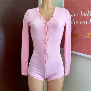 Pink Long Sleeve Romper cheeky shorts bodysuit Pjs